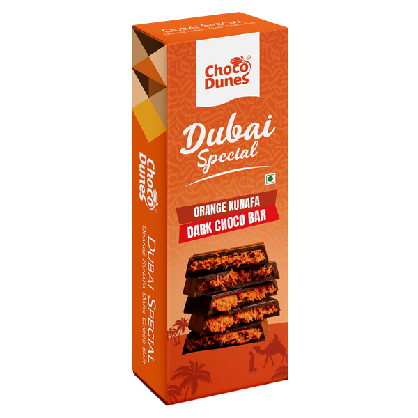 Orange Kunafa Dark Choco Bar (50g) front of pack