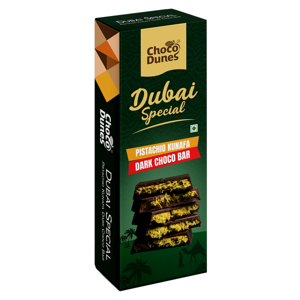 Pistachio Kunafa Dark Choco Bar (50g) front of pack